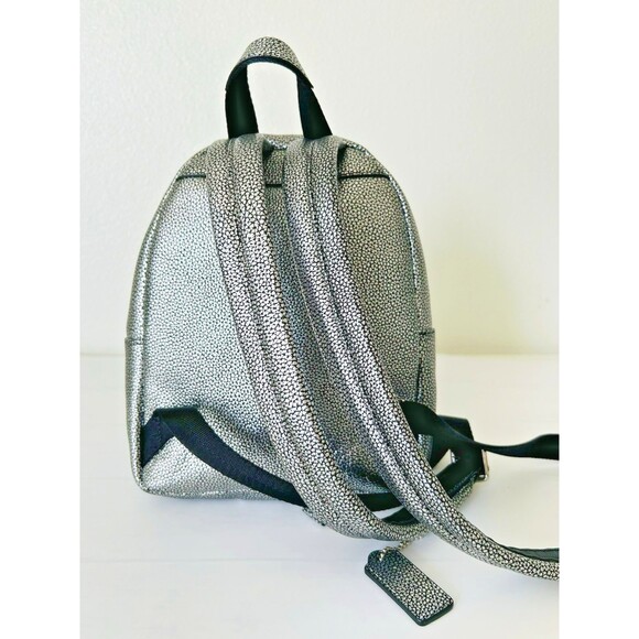 COACH Mini Campus Backpack In Hologram Pebble Leather Silver Metallic - Picture 2 of 8